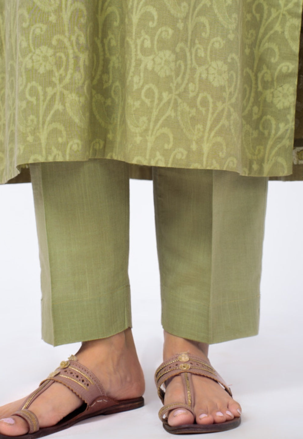 Piya Green Floral Cotton Straight Kurta Suit Set with Printed Dupatta (Set of 3)