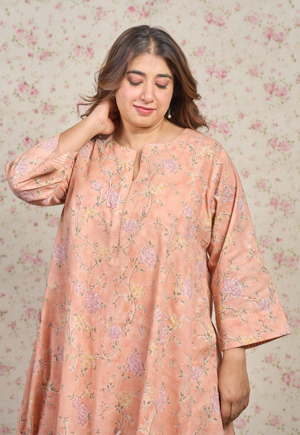 Mary Orange Sanganeri Mul Cotton Embroidered Kurta Set (Set of 2)