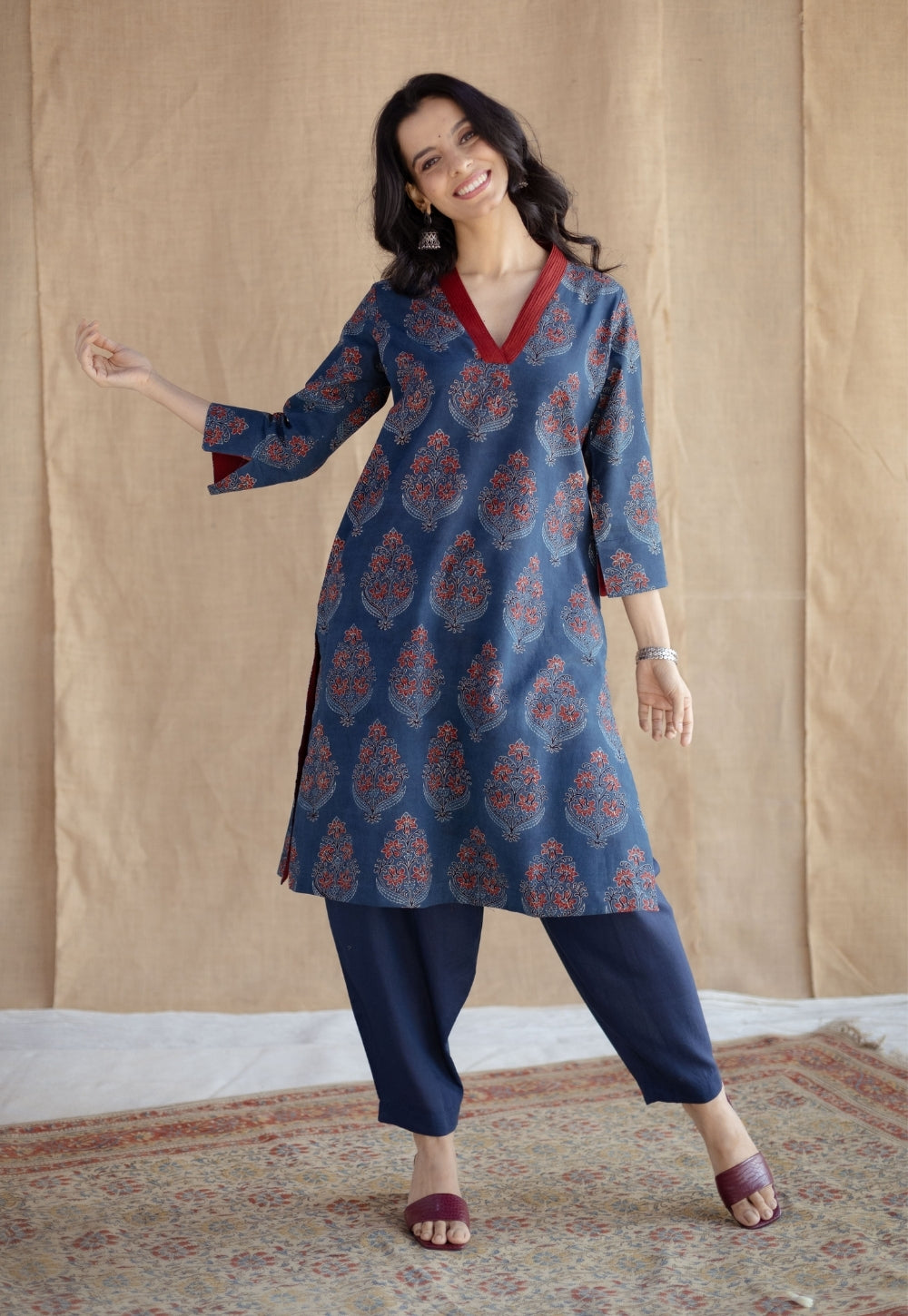 Saina Indigo Ajrakh Cotton Straight Kurta