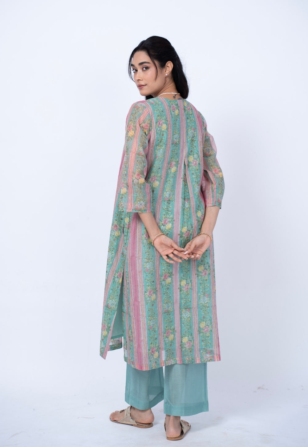 Raila Blue Sanganeri Chanderi Silk Straight Kurta
