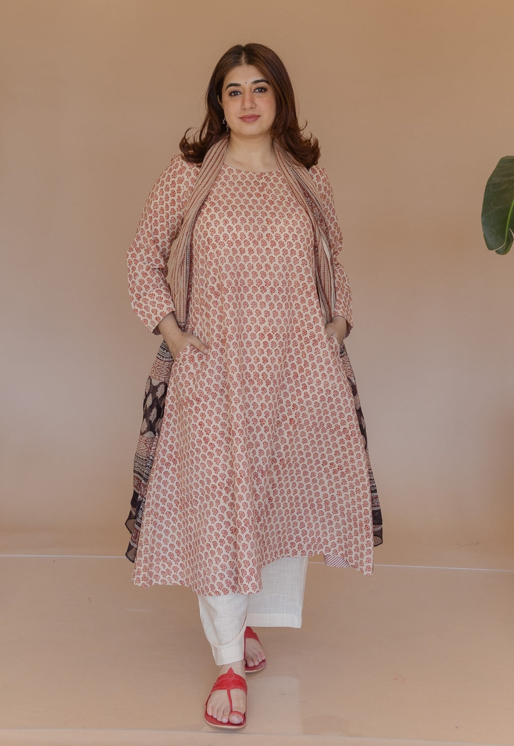 Shriya Red Bagru Cotton A Line Kurta