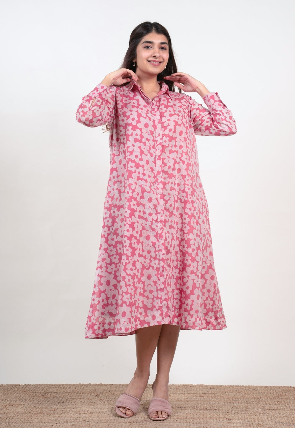 Samia Pink Batik MulMul A Line Dress