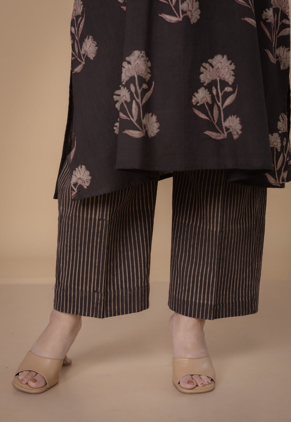 Shrusti Brown Dabu Slub Cotton A Line Kurta Set (Set of 2)