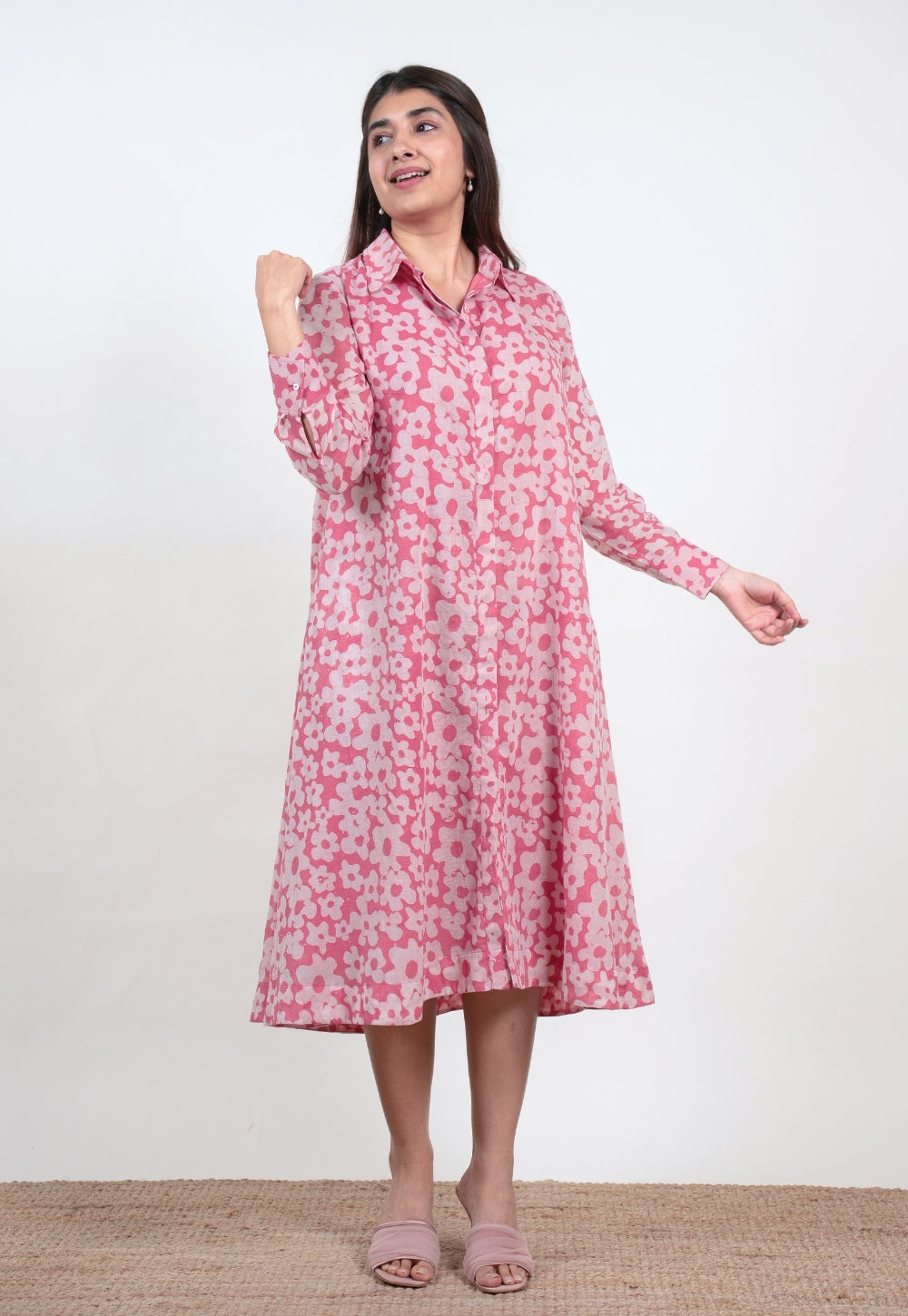Samia Pink Batik MulMul A Line Dress