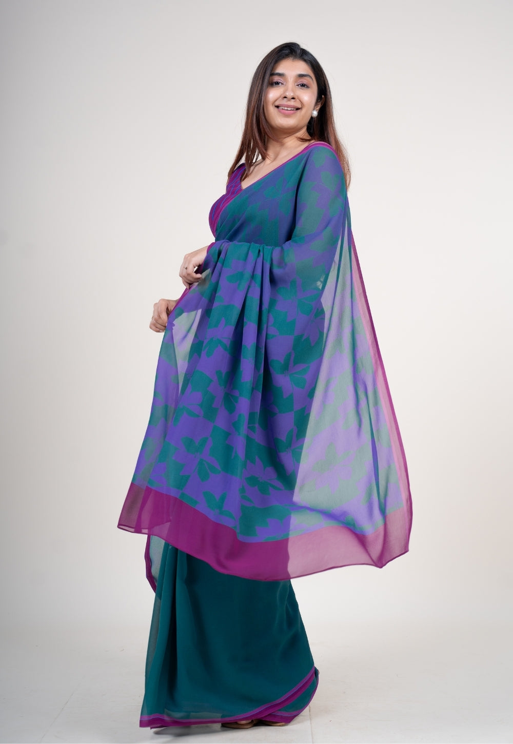 Ushika Purple Georgette Printed Saree