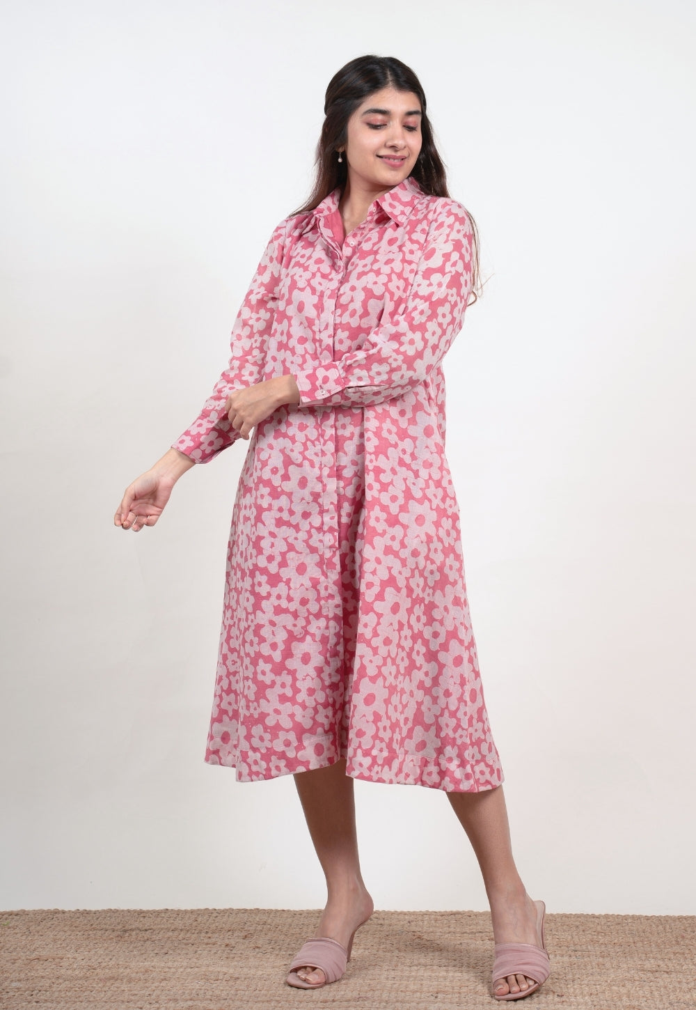 Samia Pink Batik MulMul A Line Dress