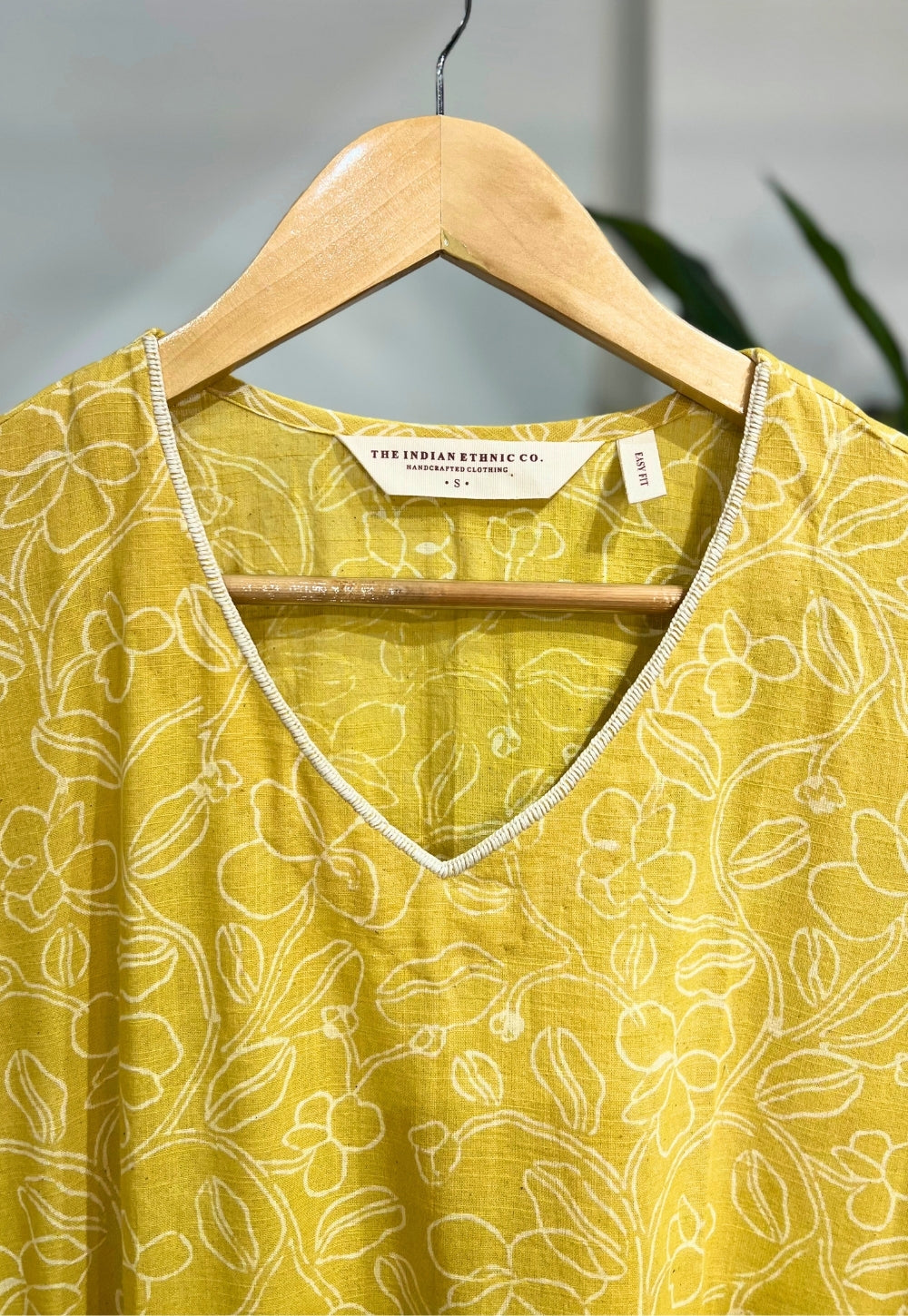 Aarti Mustard Hand Block Print Slub Cotton A Line Kurta with Hand Embroidery