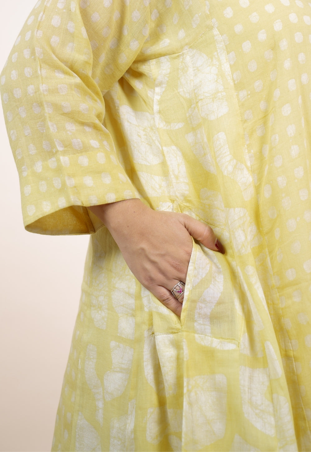Fara Yellow Batik MulMul Jhabbha Kali Kurta