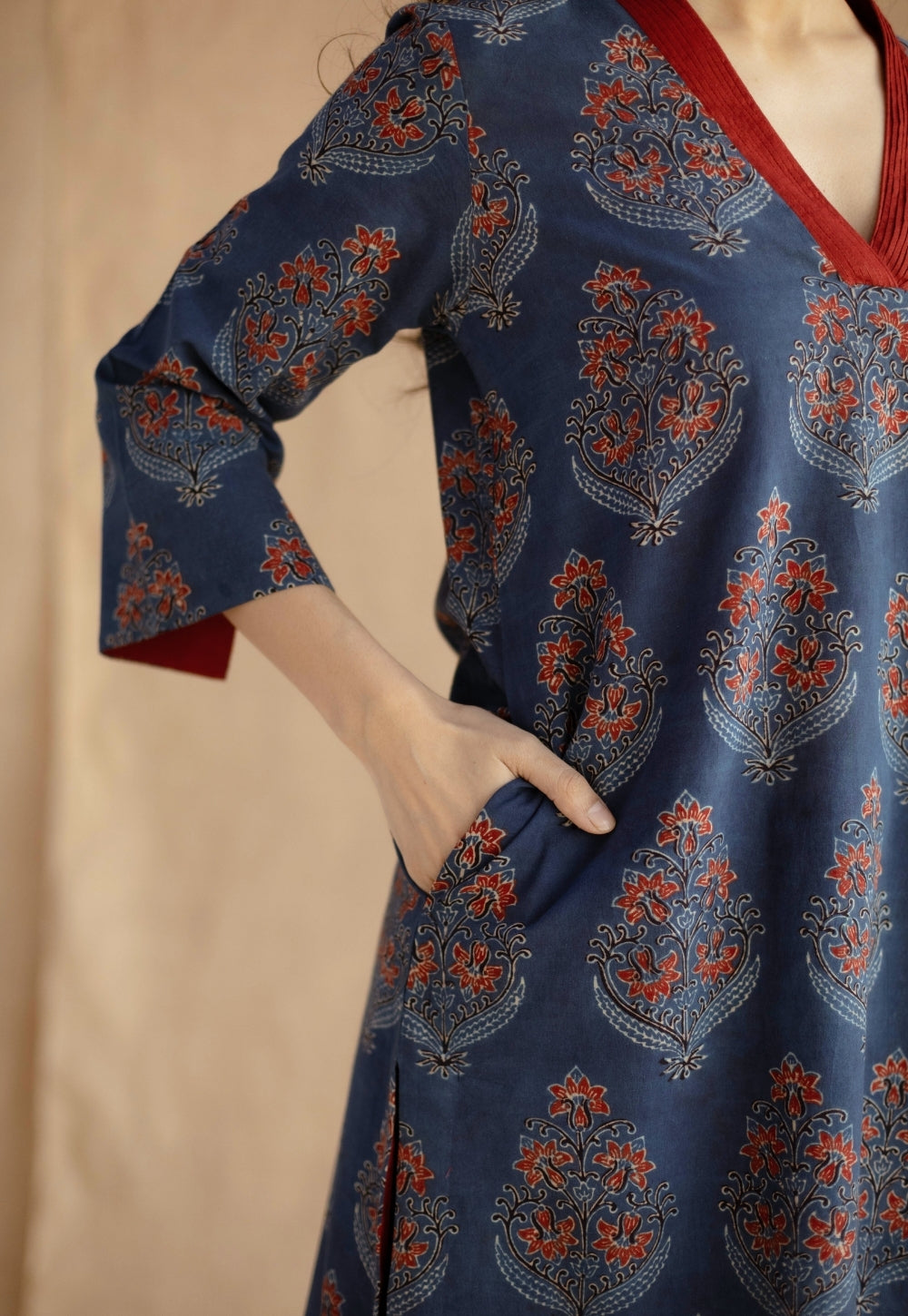 Saina Indigo Ajrakh Cotton Straight Kurta