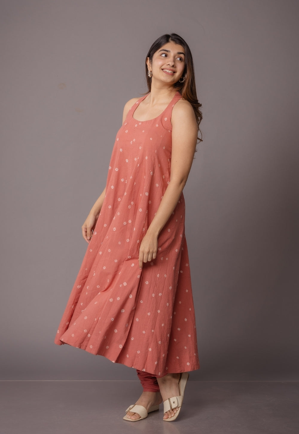 Tia Pink Bandhani Cotton Kali Kurta