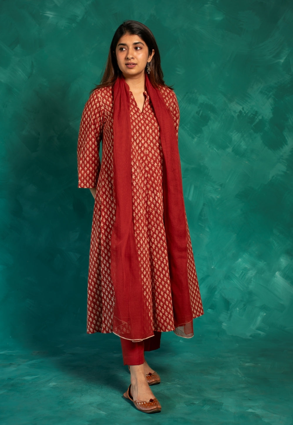 Red Solid Kota Doria Dupatta