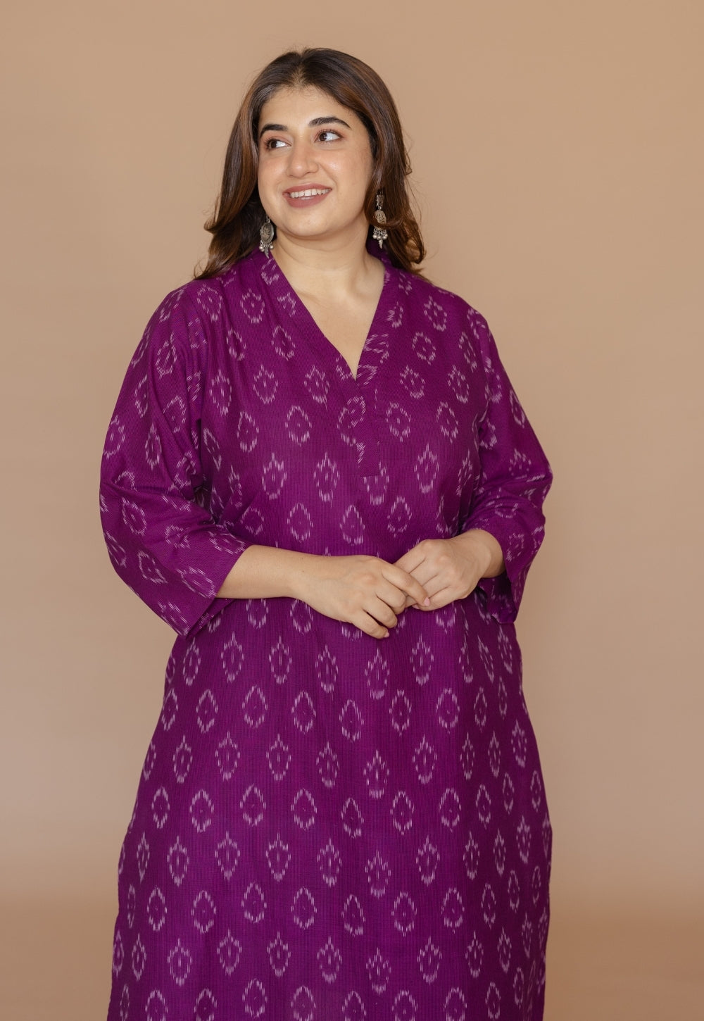 Avika Purple Handloom Ikkat Cotton Straight Kurta Set (Set of 2)