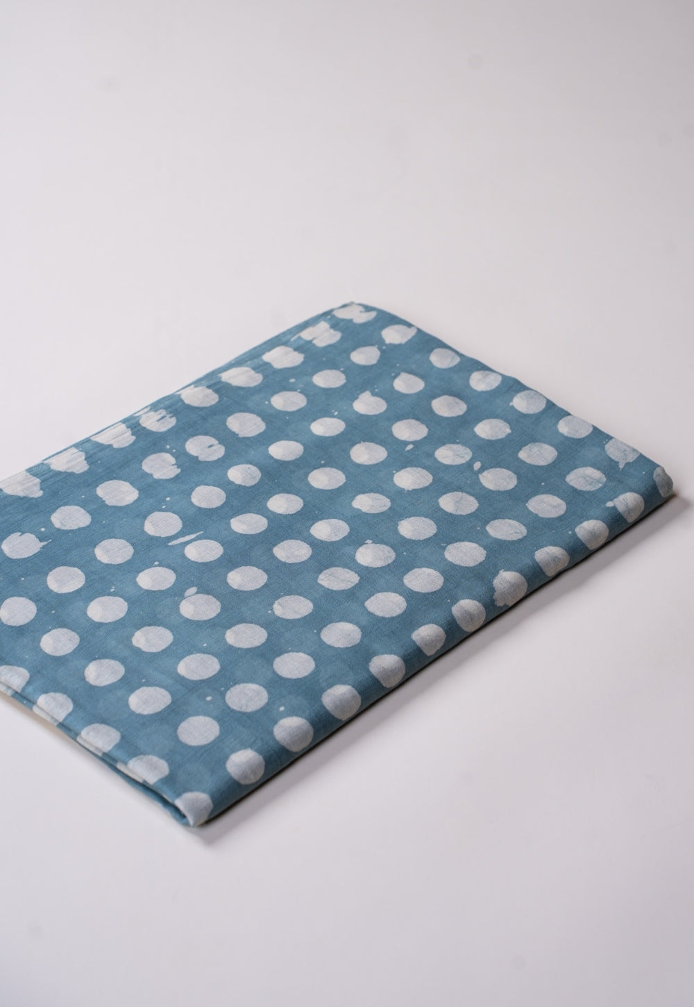 Blue Polka Dots Batik Handblock Printed Mul Fabric