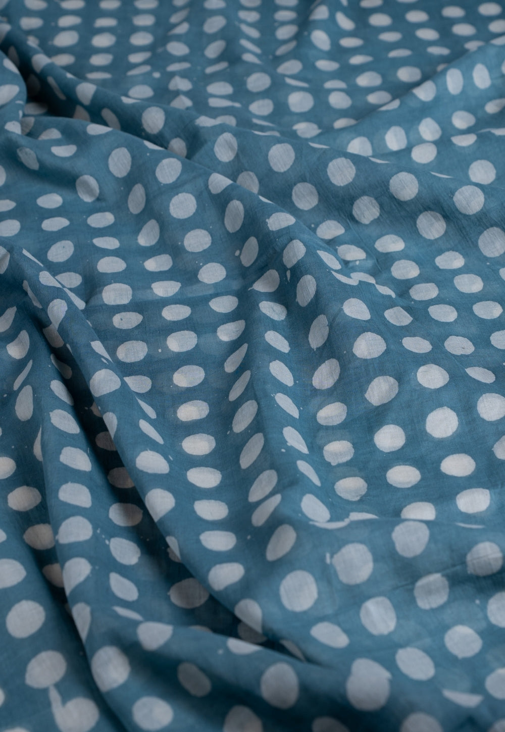 Blue Polka Dots Batik Handblock Printed Mul Fabric