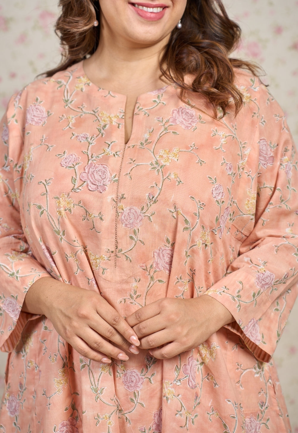 Mary Orange Sanganeri Mul Cotton Embroidered Kurta Set (Set of 2)