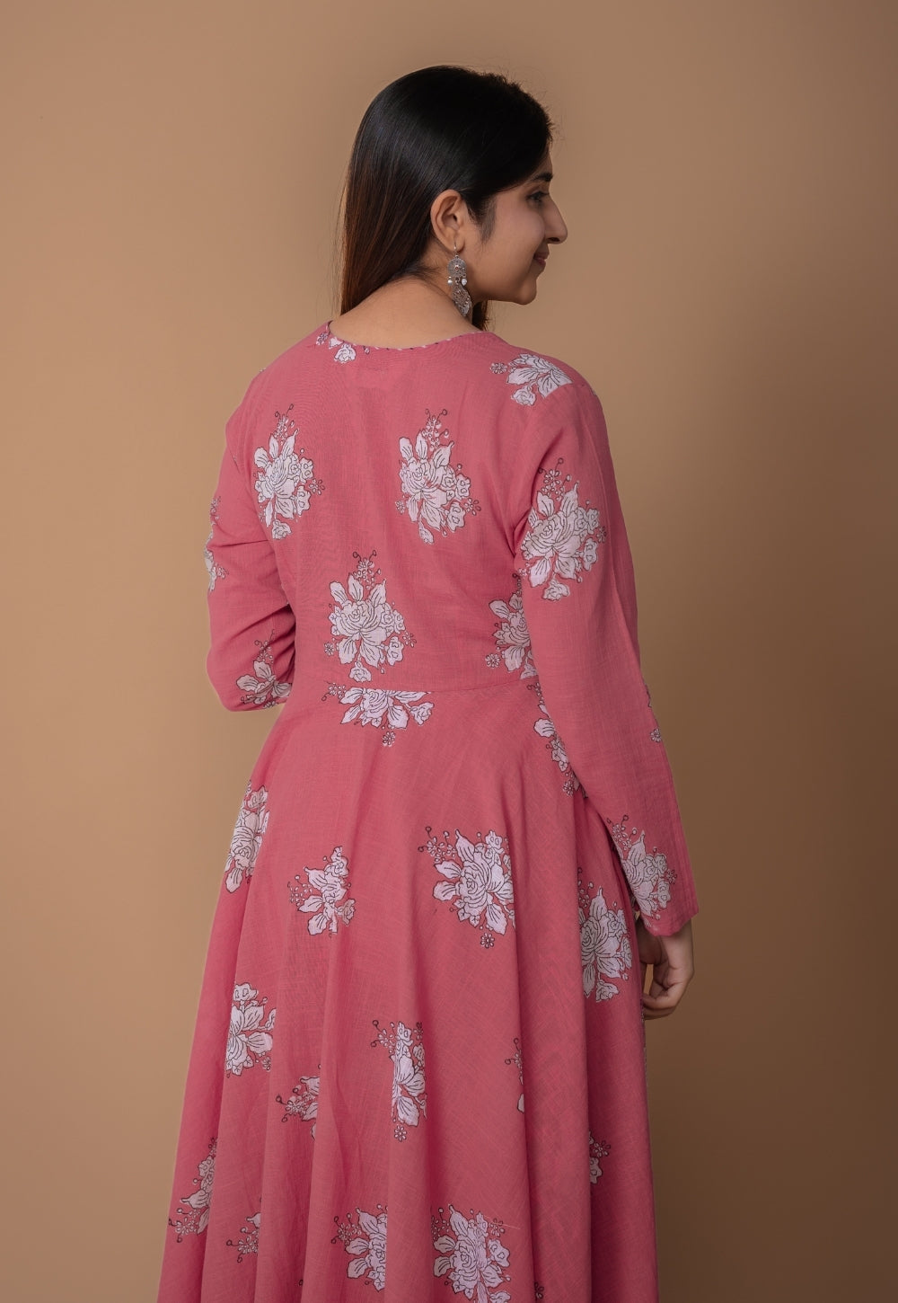 Ruvika Pink Dabu Slub Cotton A Line Kurta