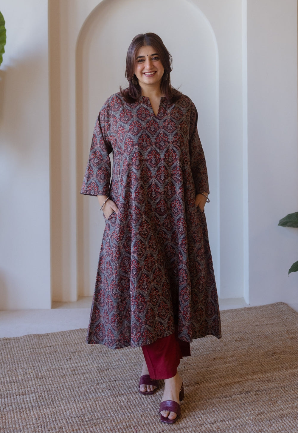 Nyra Brown Ajrakh Cotton Jhabbha Kali Kurta