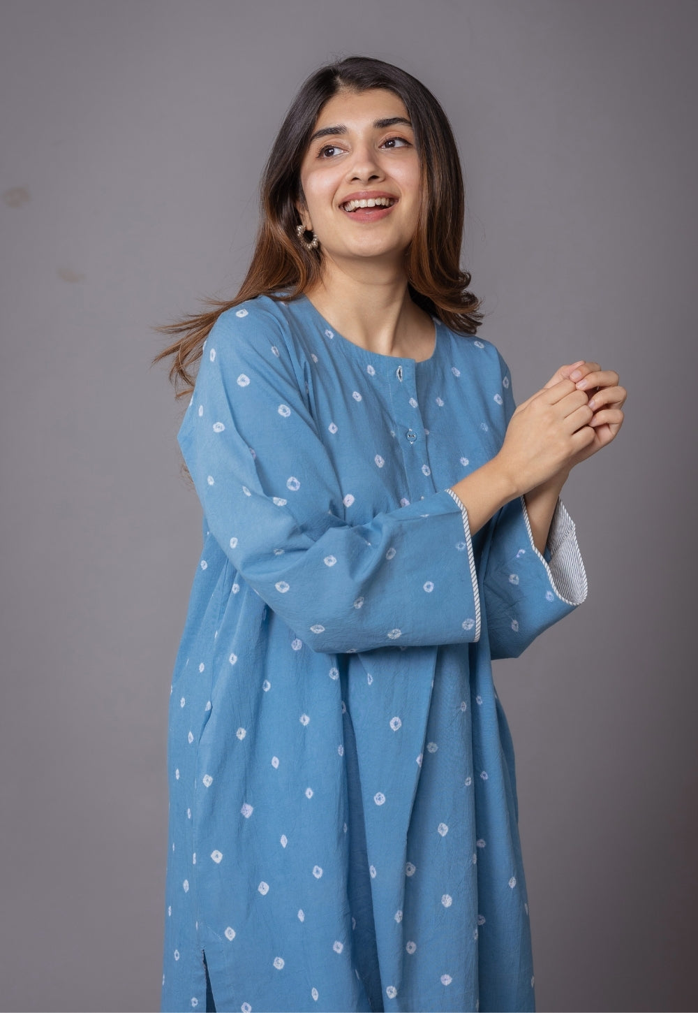 Kaaya Blue Bandhani Cotton Straight Kurta Set (Set of 2)