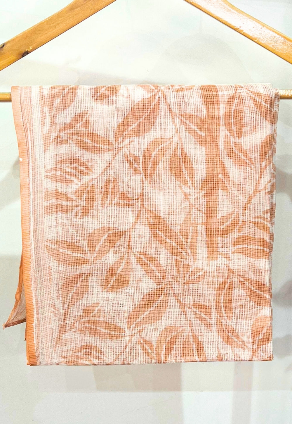 Orange Leaf Hand Block Print Kota Doria Cotton Dupatta