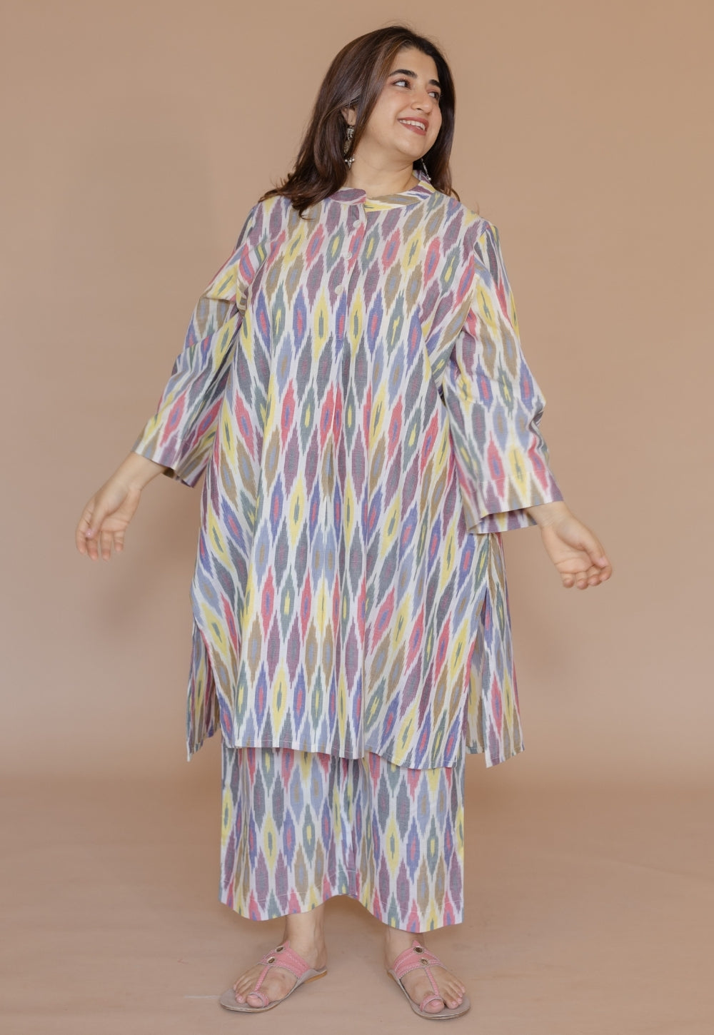 Ayaat Multi Handloom Ikkat Cotton Straight Kurta