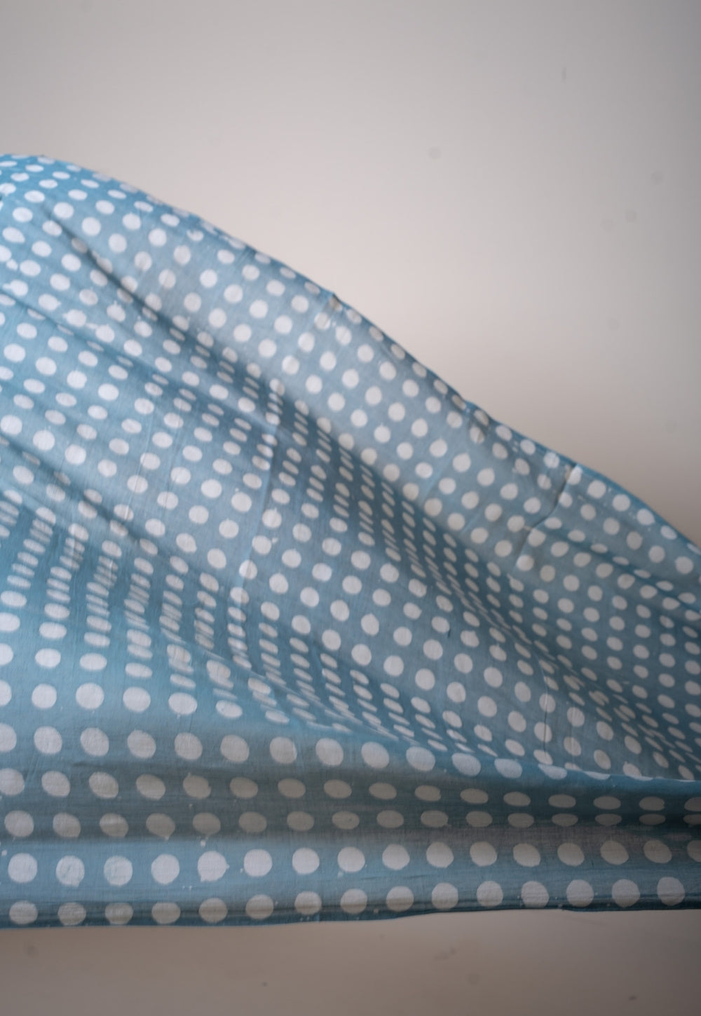 Blue Polka Dots Batik Handblock Printed Mul Fabric