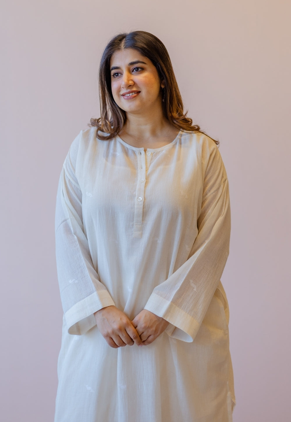 Naina Off White Jamdani Handloom Cotton Anti-Fit Kurta