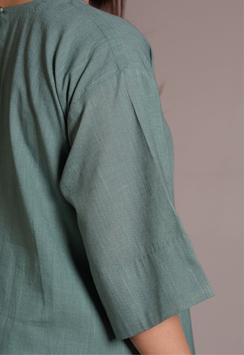 Dusty Teal Solid Slub Cotton Straight Kurta - DyeVerse