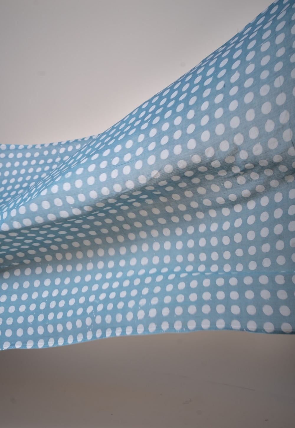 Blue Polka Dots Batik Handblock Printed Mul Fabric