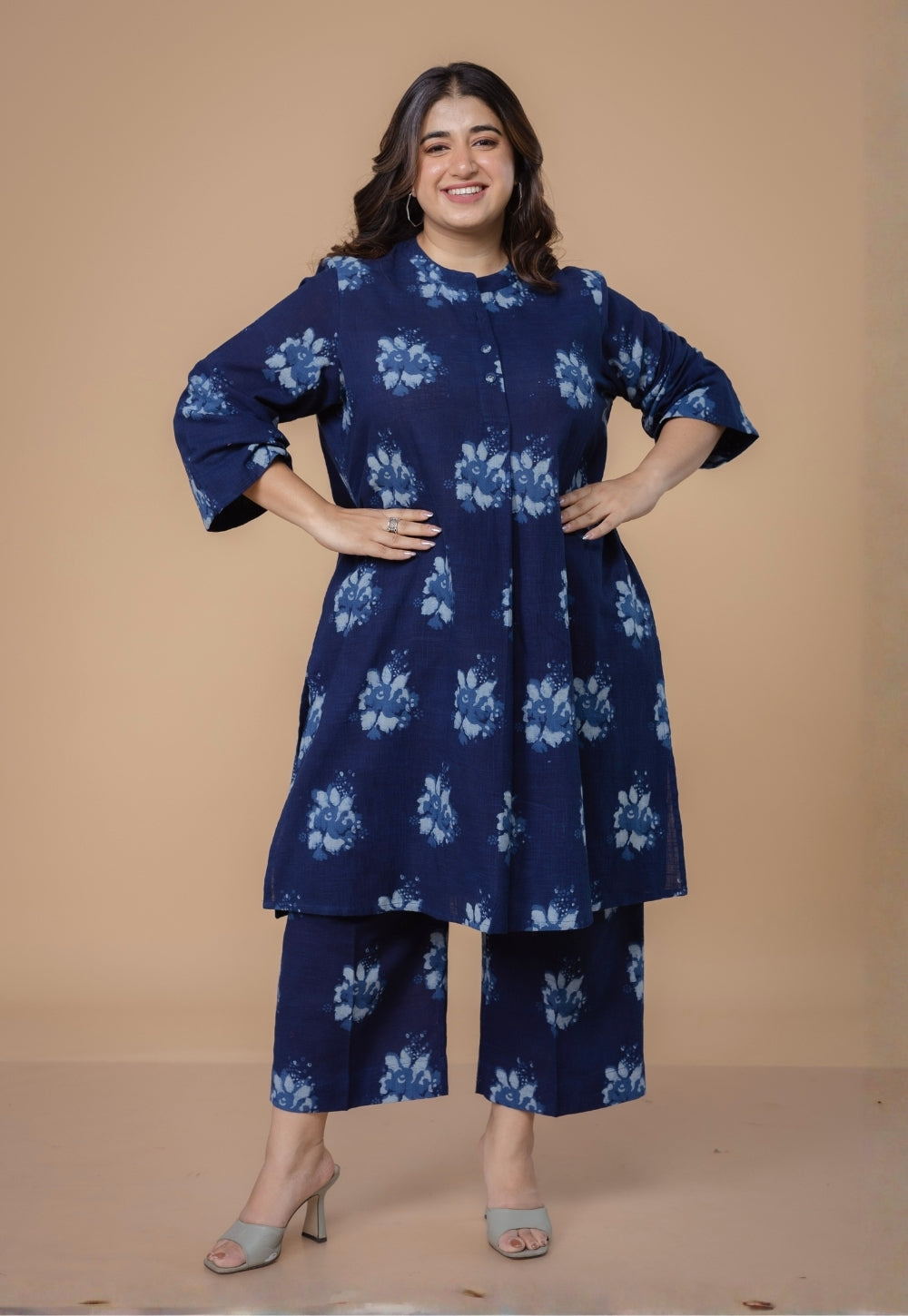 Harshi Blue Dabu Slub Cotton Straight Co-Ord Set