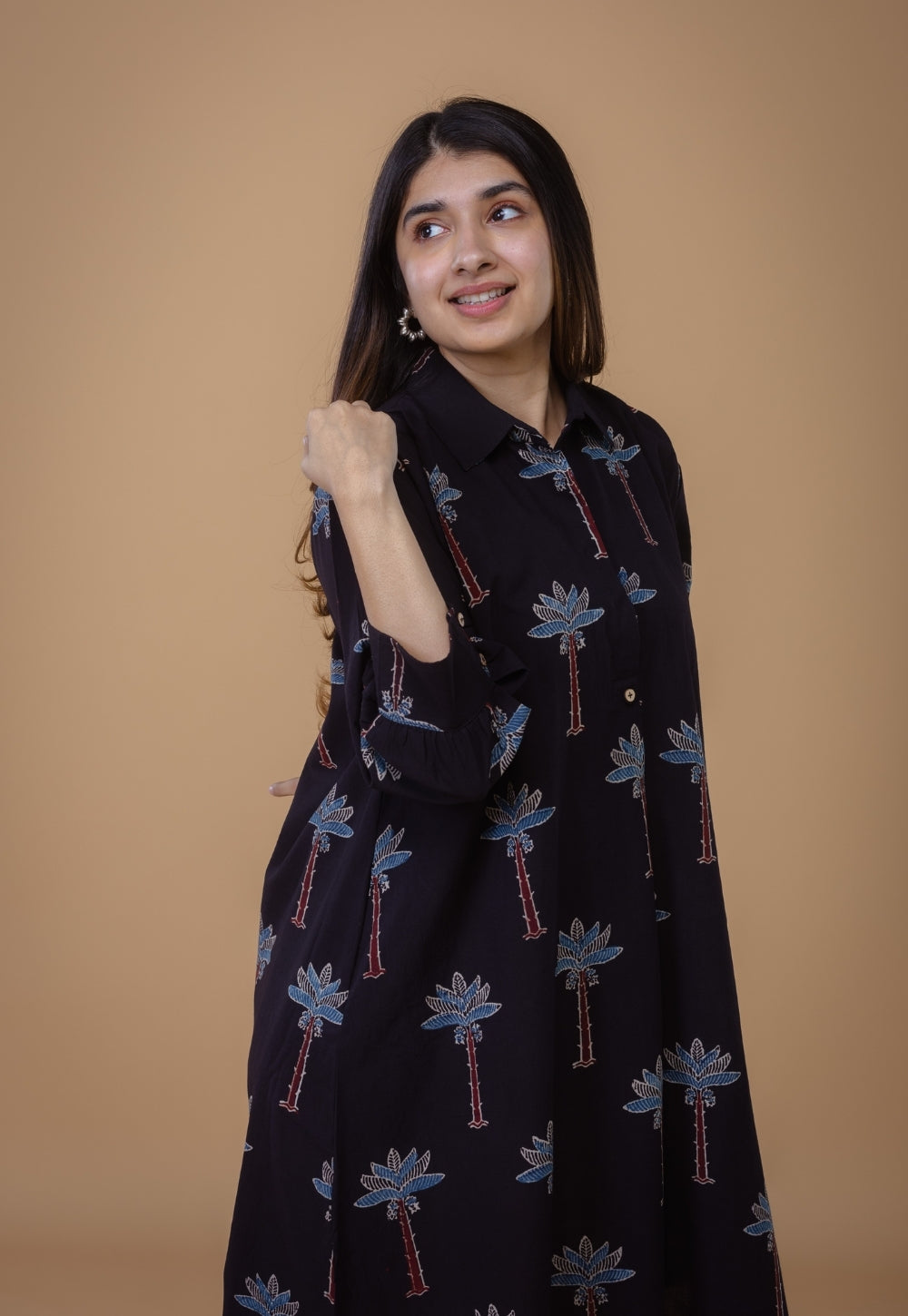 Ridah Black Ajrakh Cotton A Line Dress