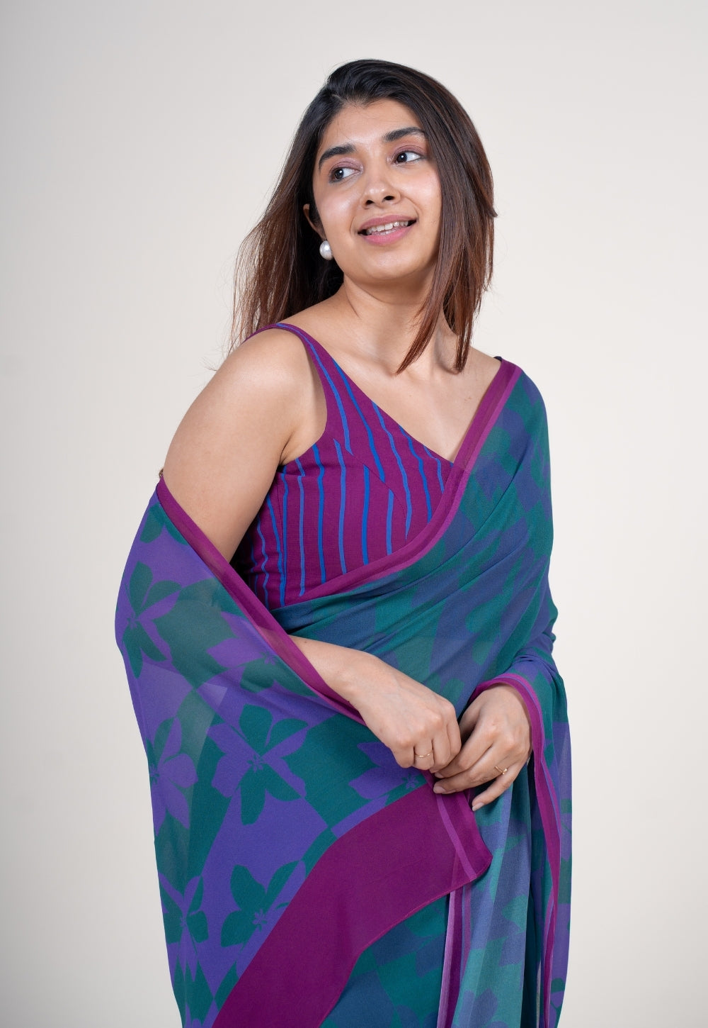 Ushika Purple Georgette Printed Saree