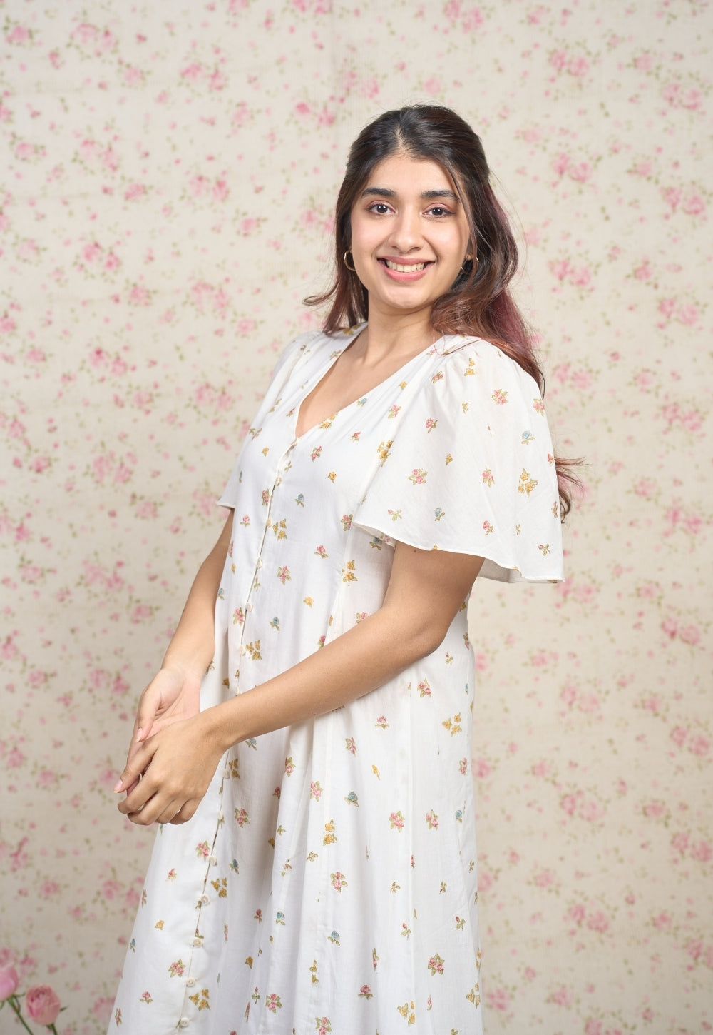 Sophia White Sangnaeri Mul Cotton A Line Dress