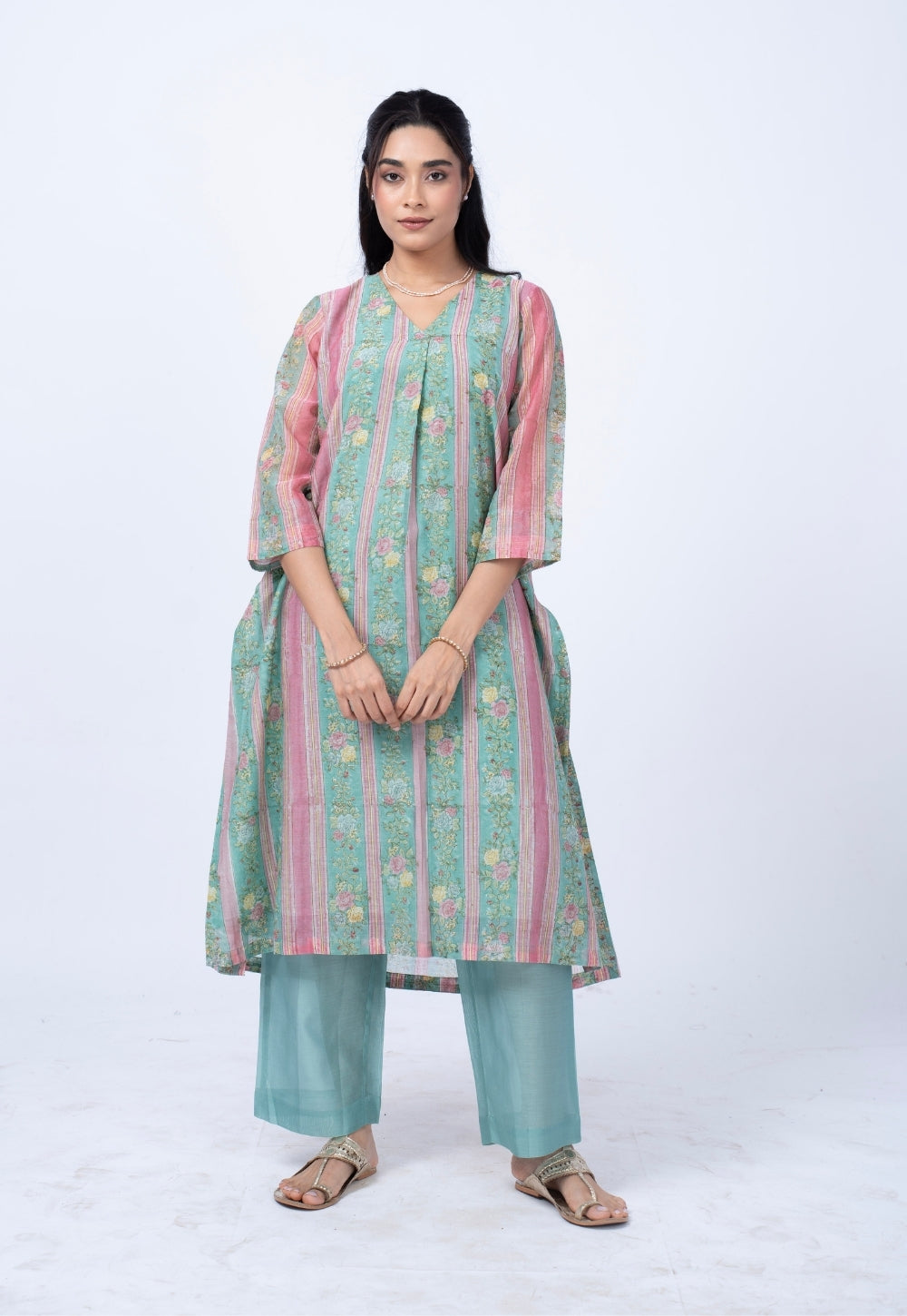 Raila Blue Sanganeri Chanderi Silk Straight Kurta