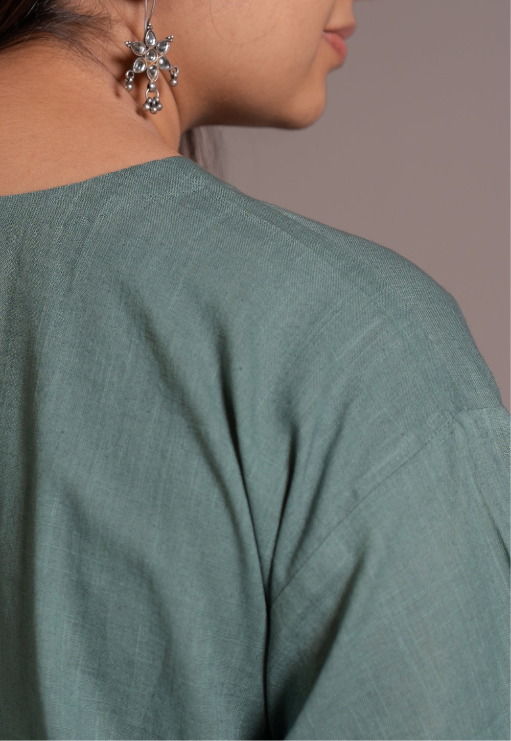 Dusty Teal Solid Slub Cotton Straight Kurta - DyeVerse