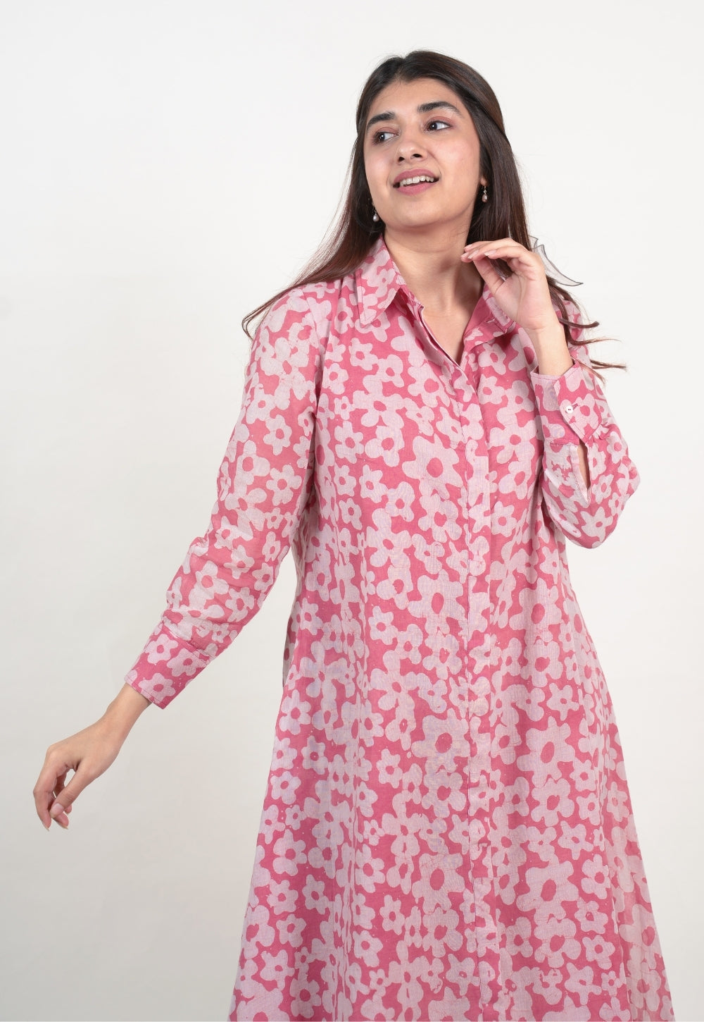 Samia Pink Batik MulMul A Line Dress