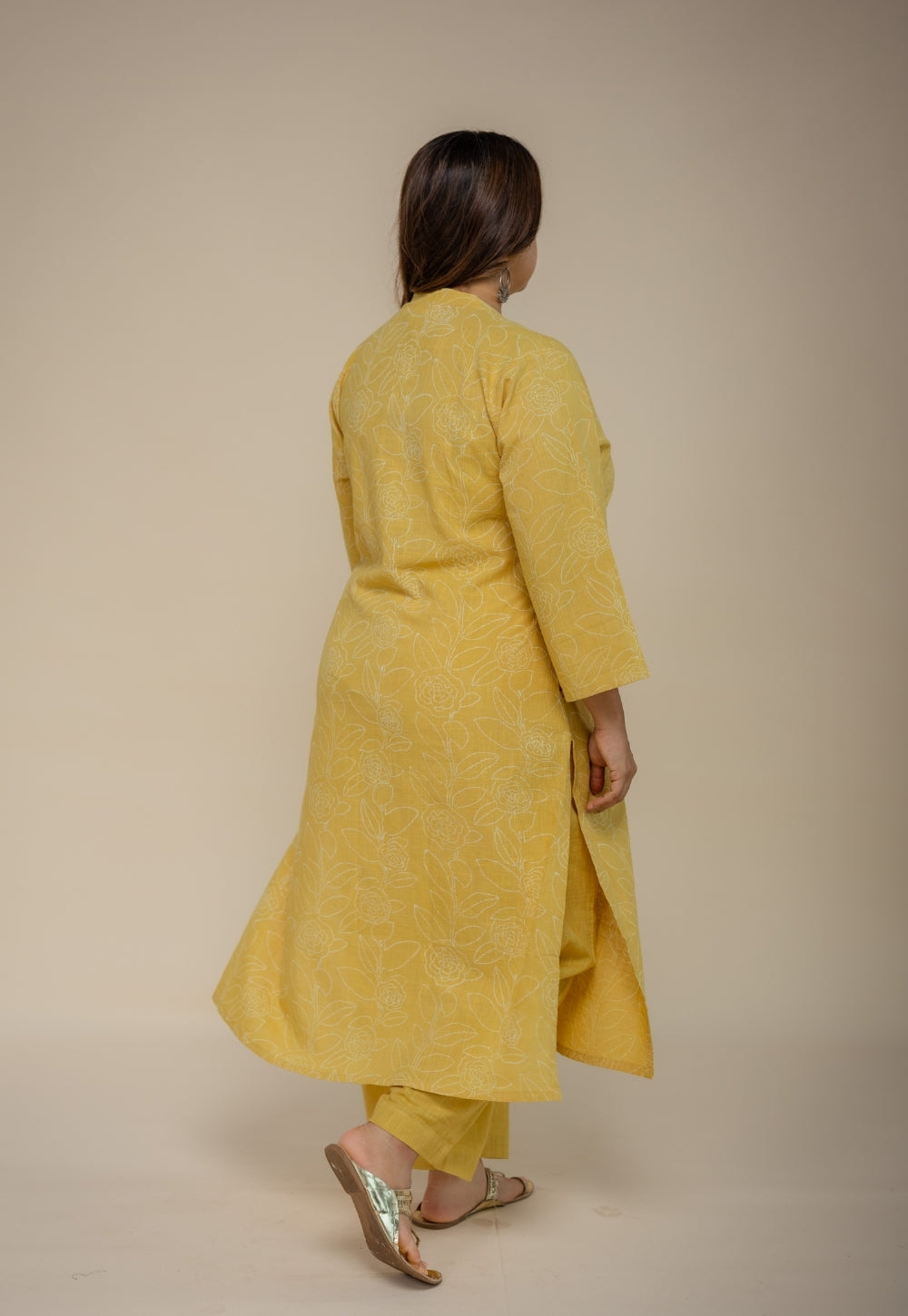 Afira Yellow Hand Block Print Slub Cotton Straight Kurta