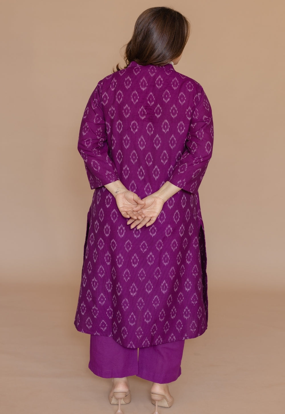 Avika Purple Handloom Ikkat Cotton Straight Kurta