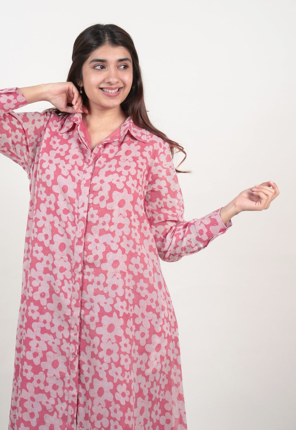 Samia Pink Batik MulMul A Line Dress