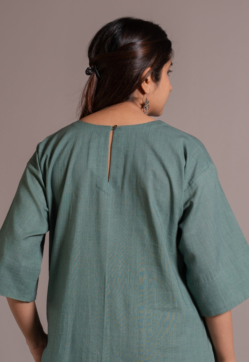 Dusty Teal Solid Slub Cotton Straight Kurta - DyeVerse