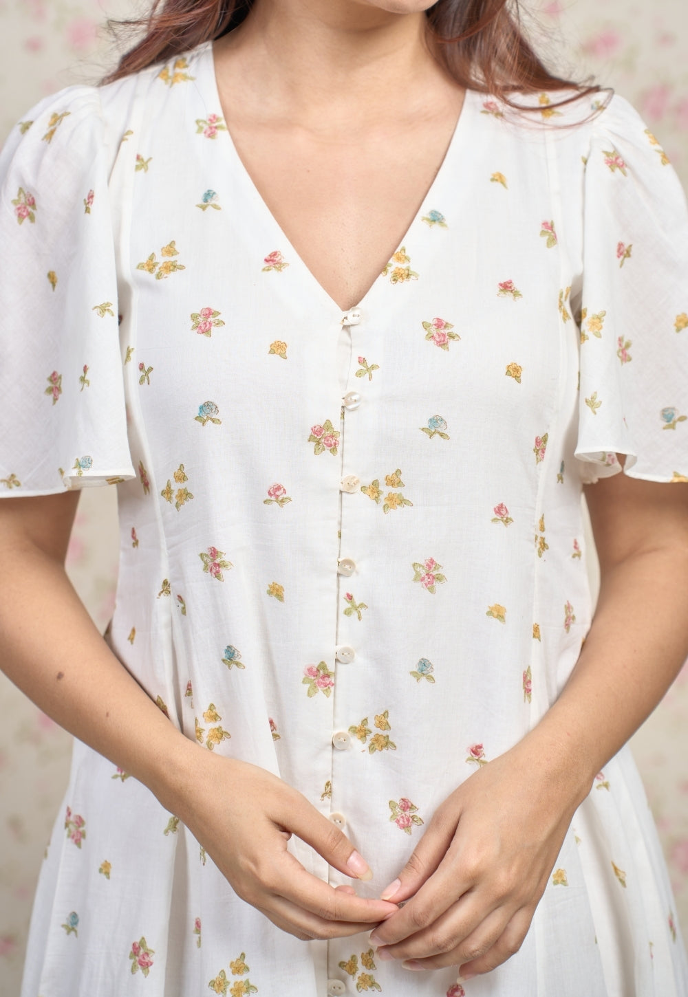 Sophia White Sangnaeri Mul Cotton A Line Dress