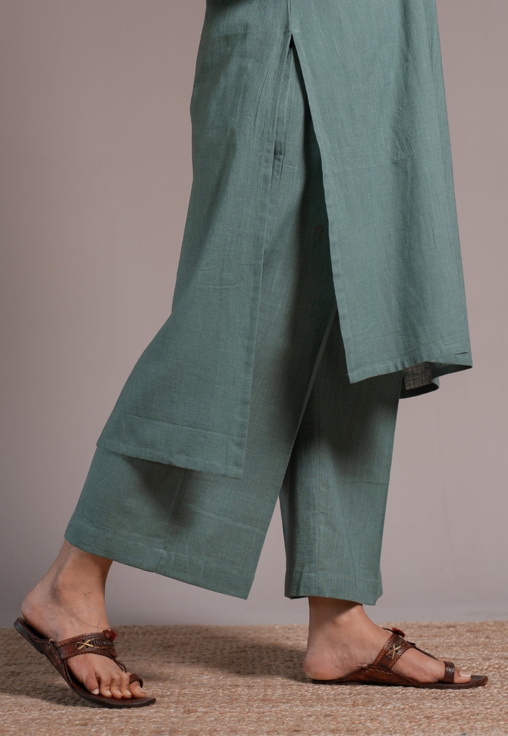 Dusty Teal Solid Slub Cotton Palazzo - DyeVerse