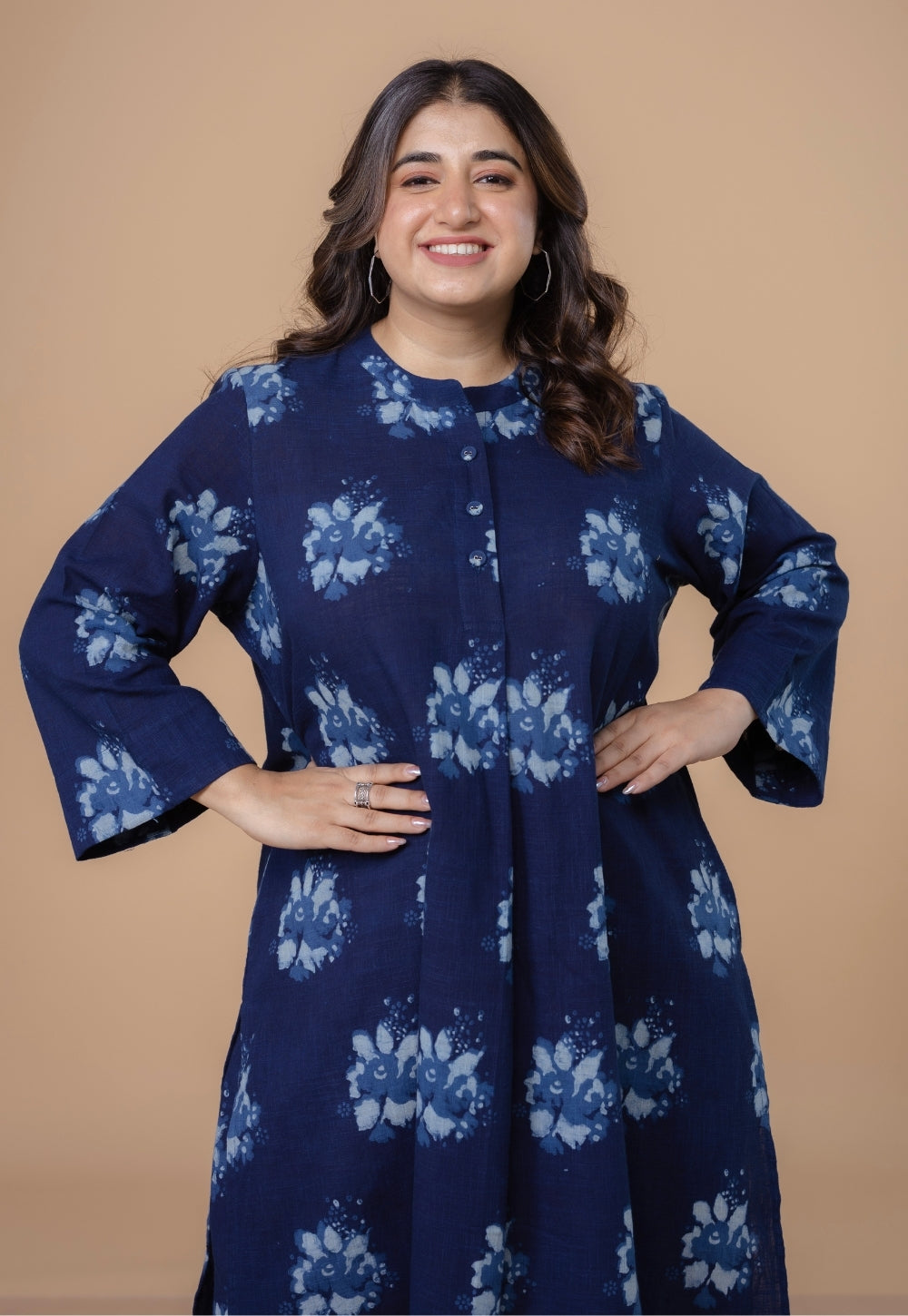 Harshi Blue Dabu Slub Cotton Straight Co-Ord Set