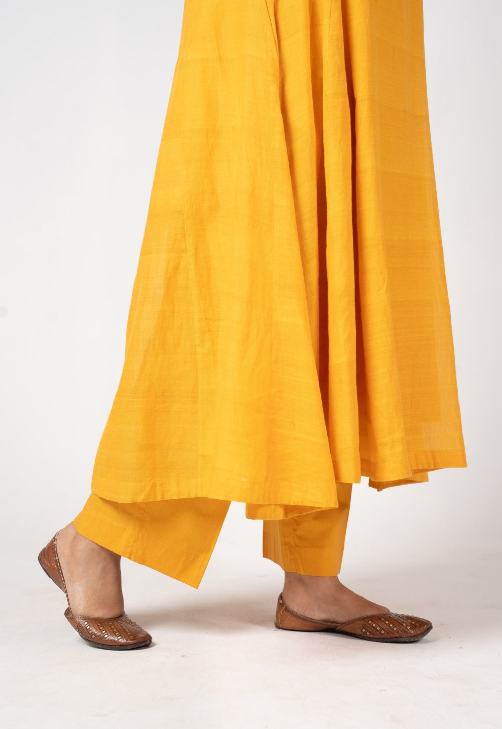 Yashi Yellow Solid Cotton Flex Straight Pant