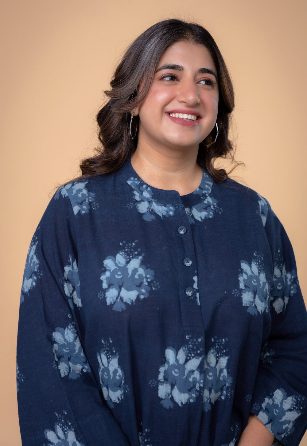 Harshi Blue Dabu Slub Cotton Straight Co-Ord Set