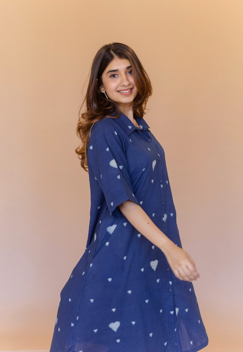 Mahima Blue Dabu Cotton A Line Dress