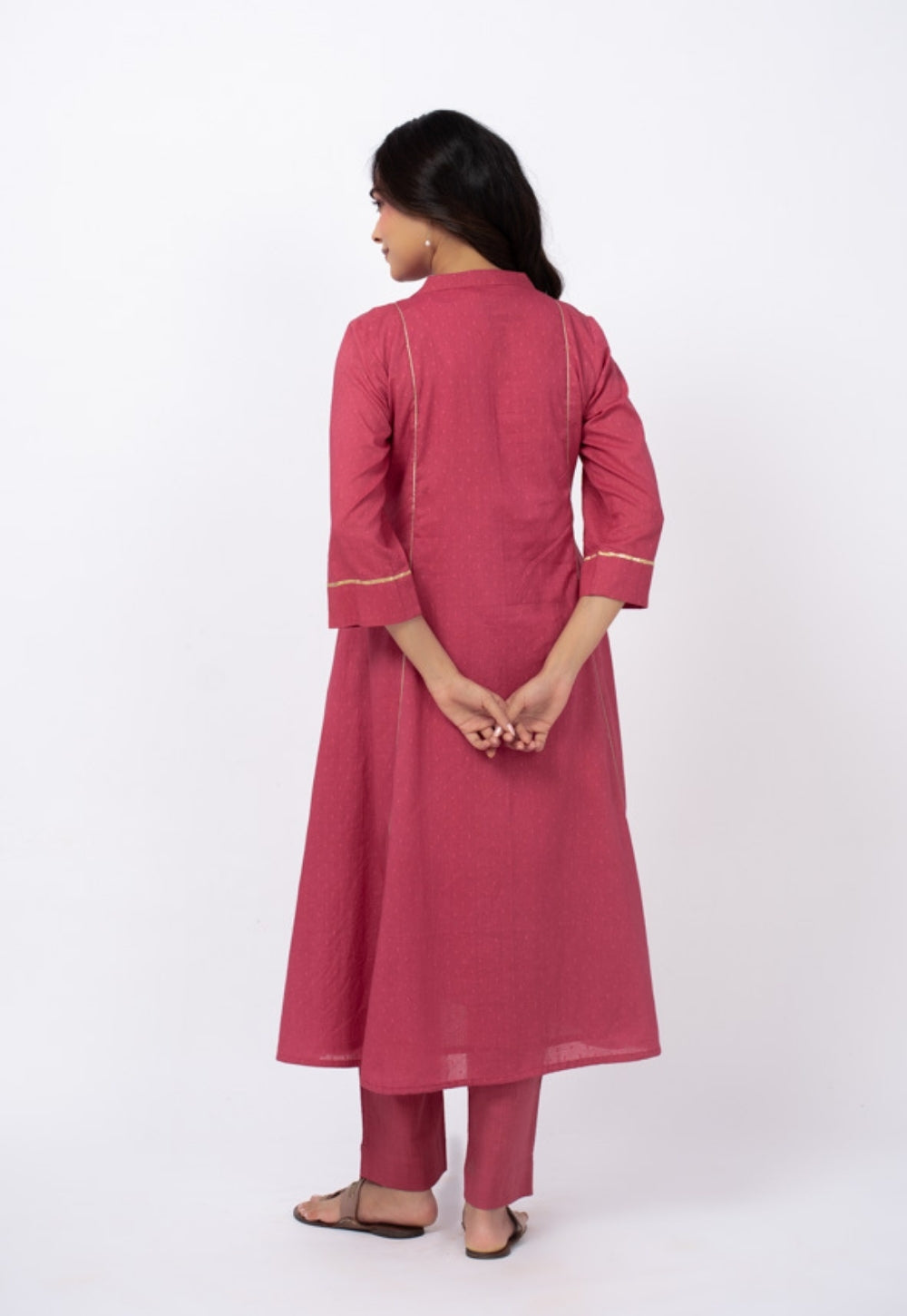 Huma Pink Solid Cotton Kali Kurta Suit Set with Solid Dupatta (Set of 3)