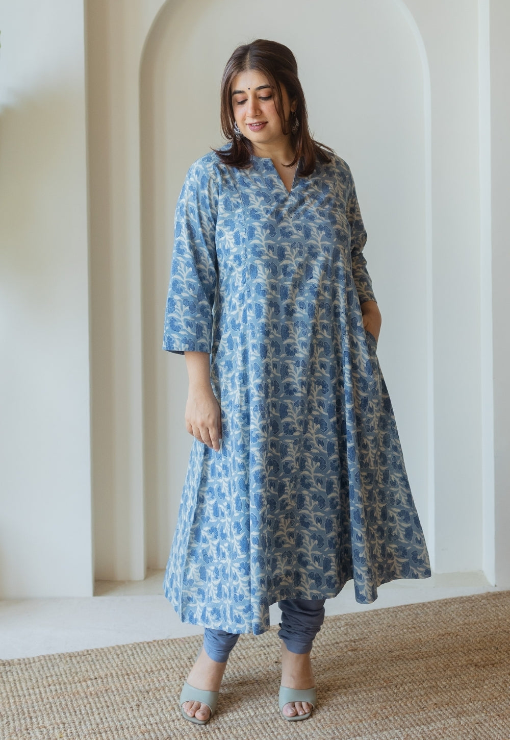 Malika Blue Ajrakh Cotton Kali Kurta