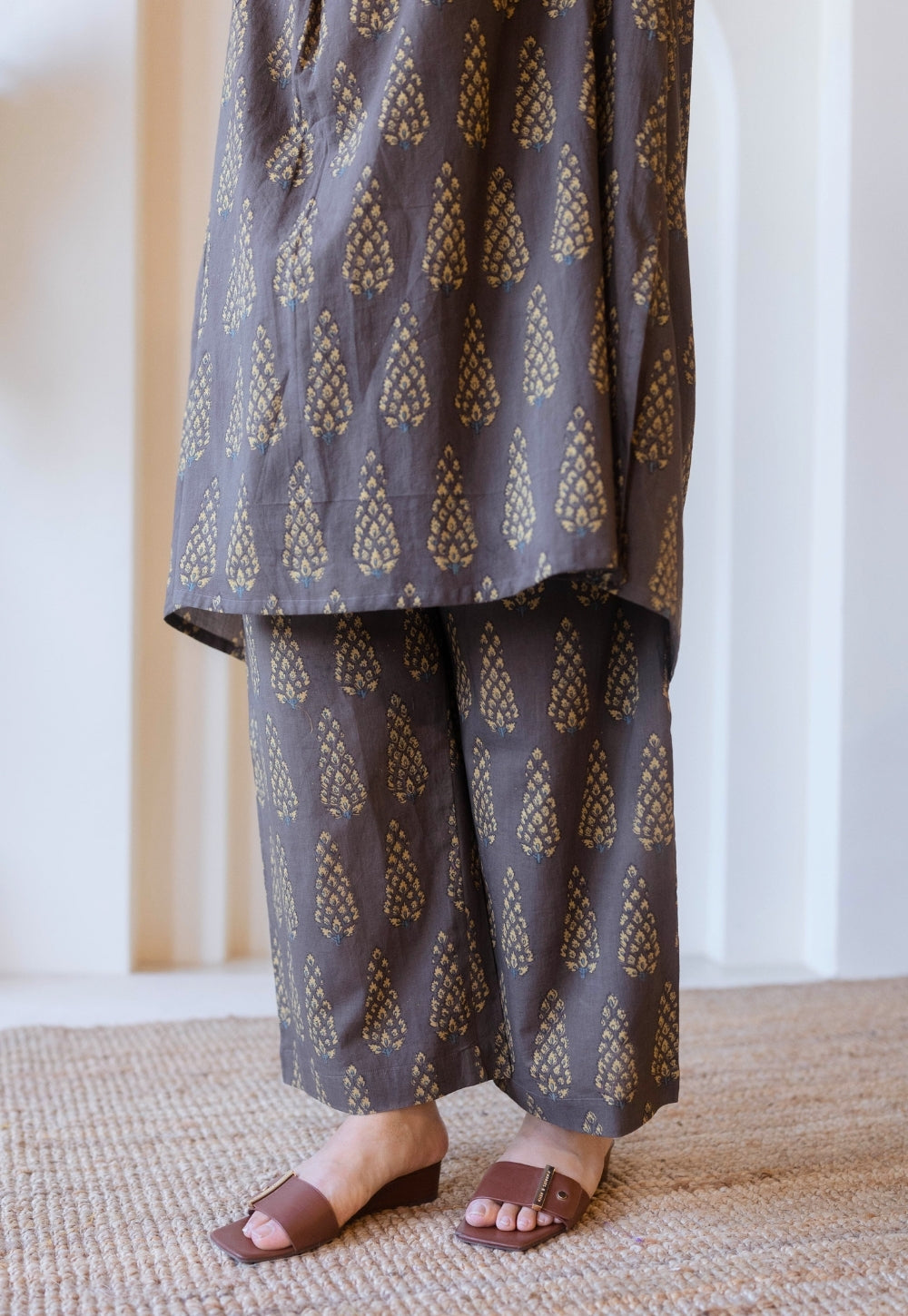 Yashi Brown Ajrakh Cotton Straight Pant