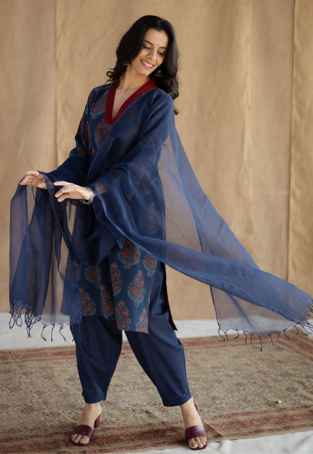Indigo Solid Kota Doria Cotton Dupatta