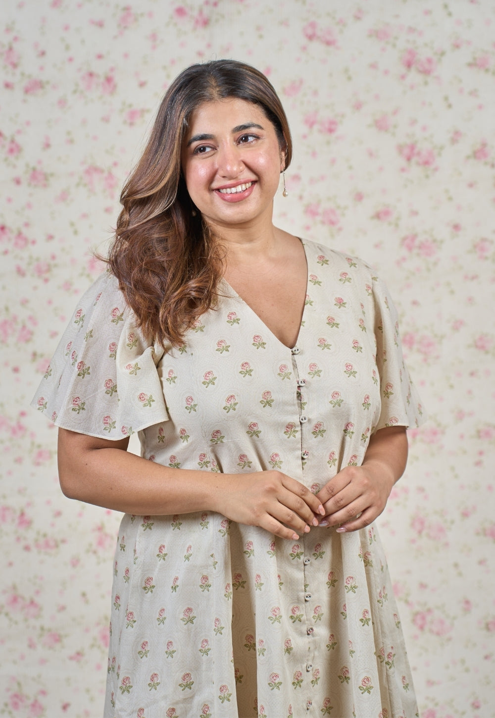 Leah Grey Butti Sanganeri Mul Cotton A Line Dress